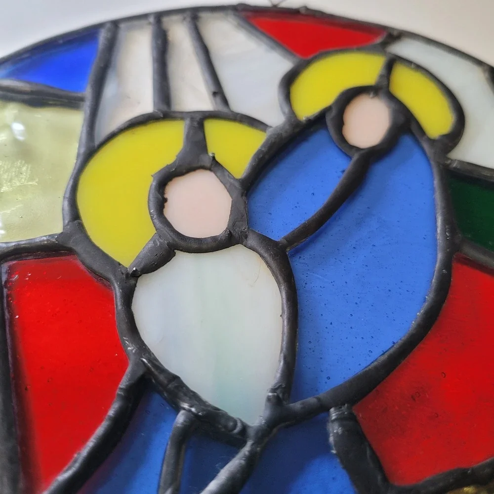 Round Stained Glass‎ Nativity Scene Wall Hanging Decor Sun Catcher Religious Art